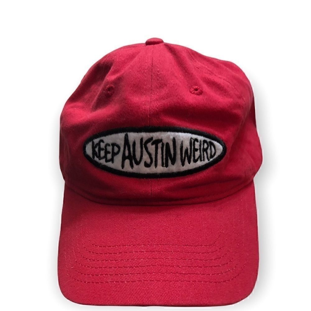 Port Authority red Keep Austin Weird adjustable cap. EUC